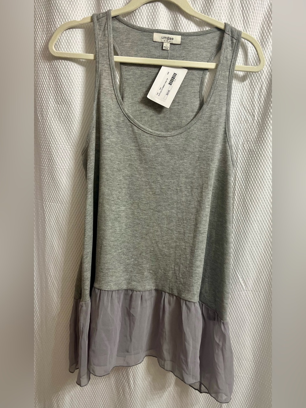 Umgee Gray Ribbed Tank with Sheer Hem